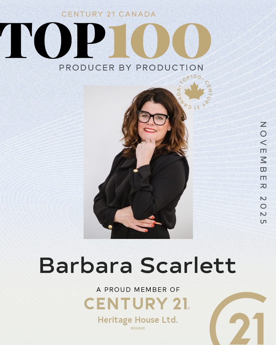 Barbara Scarlett - Century 21 Canada Top 100 Producer by Production, November 2025