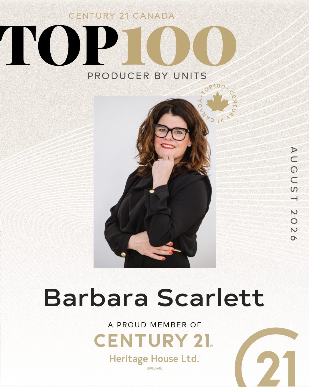 Barbara Scarlett - Century 21 Canada Top 100 Producer by Units, August 2026