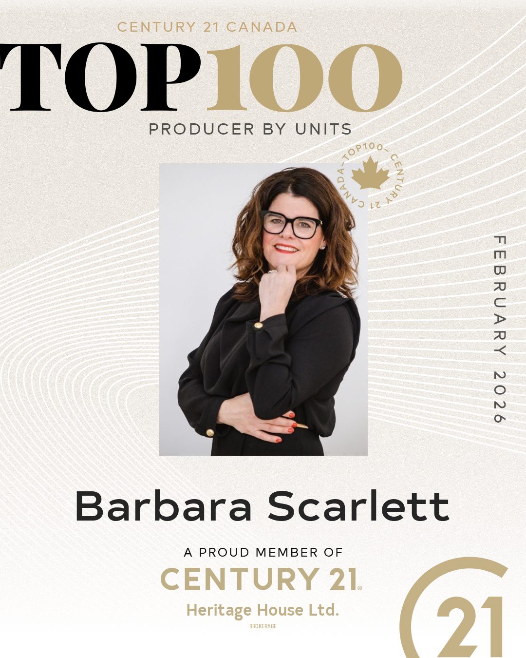 Barbara Scarlett - Century 21 Canada Top 100 Producer by Units, February 2026