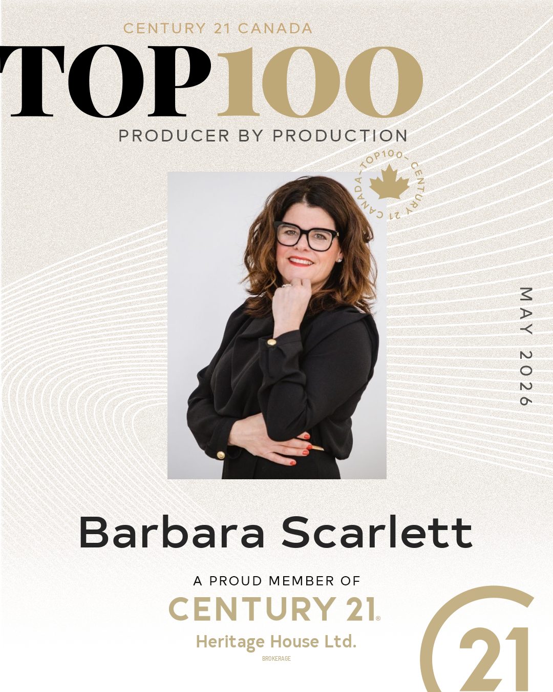 Barbara Scarlett - Century 21 Canada Top 100 Producer by Production, May 2026